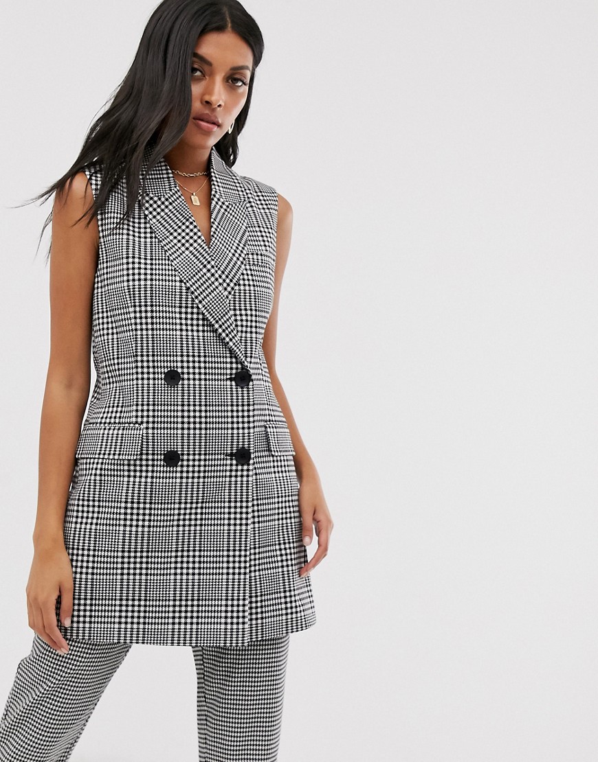 Stradivarius double breasted waistcoat in check