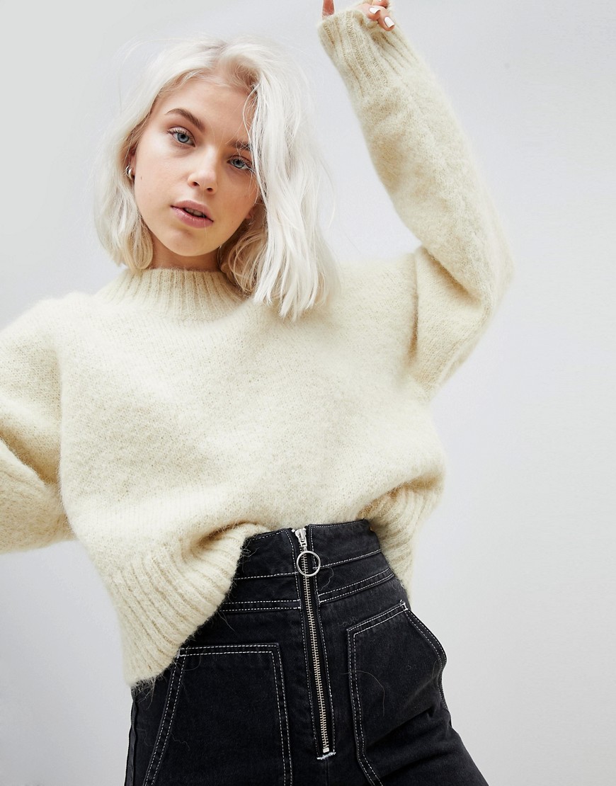 Weekday Crop Mohair Knit Jumper - Off white