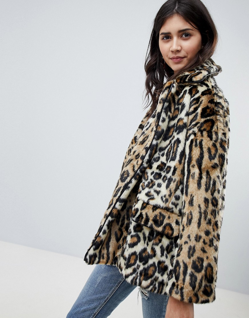 Free People faux fur leopard jacket - Brown combo