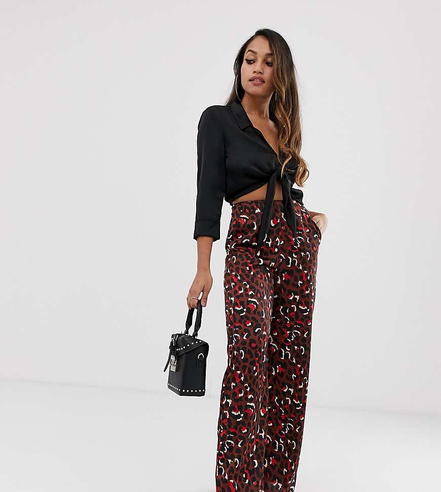 Missguided Petite wide leg trouser in chocolate animal