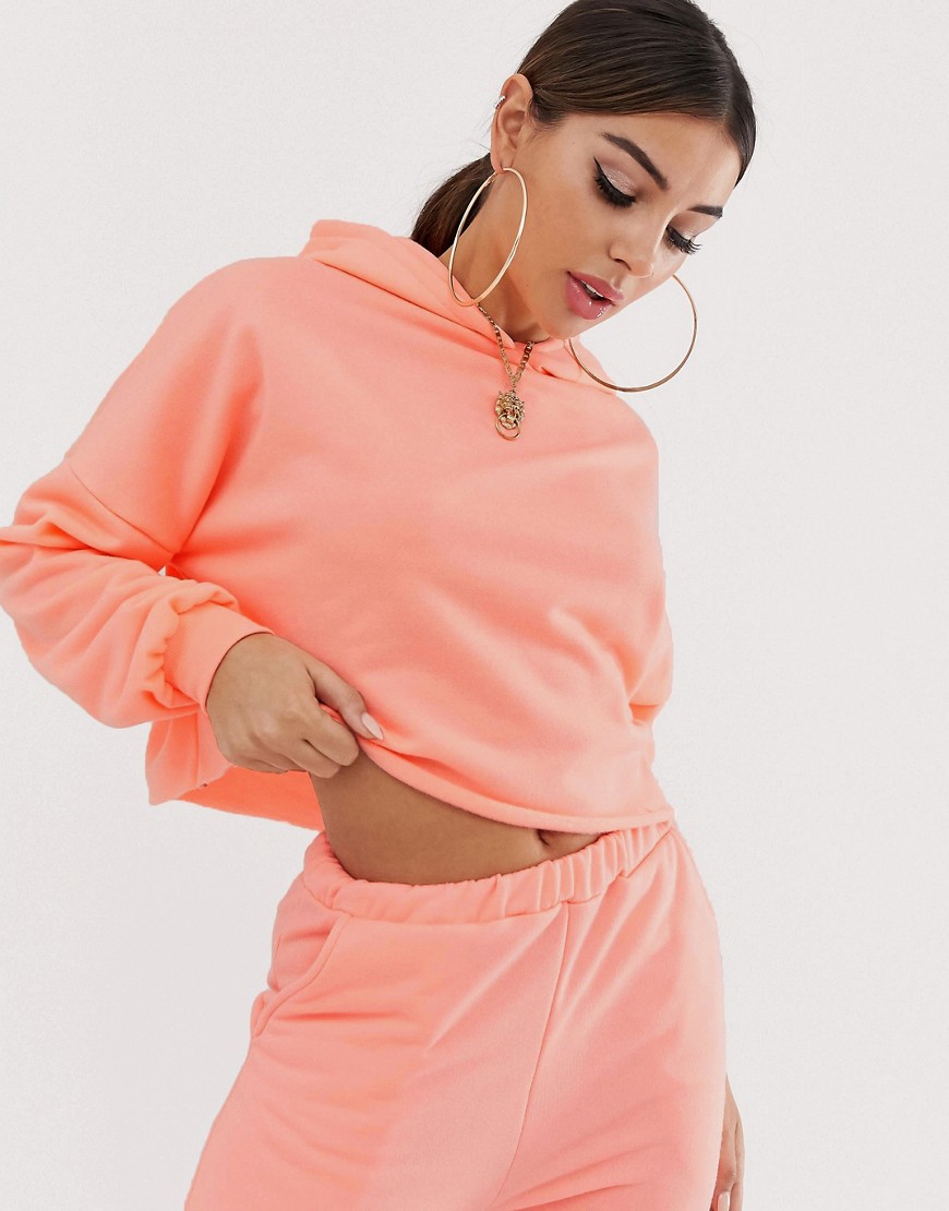 ASOS DESIGN co-ord oversized hoodie in neon coral