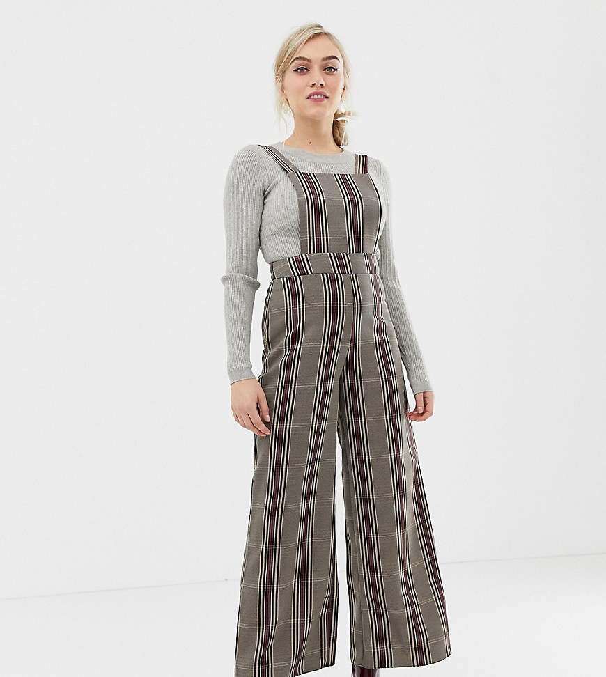 New Look Petite check jumpsuit in grey