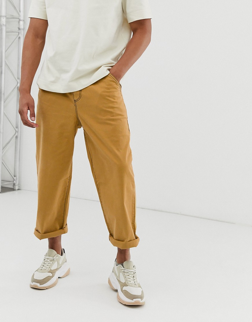 ASOS WHITE relaxed trousers in mustard with contrast stitching