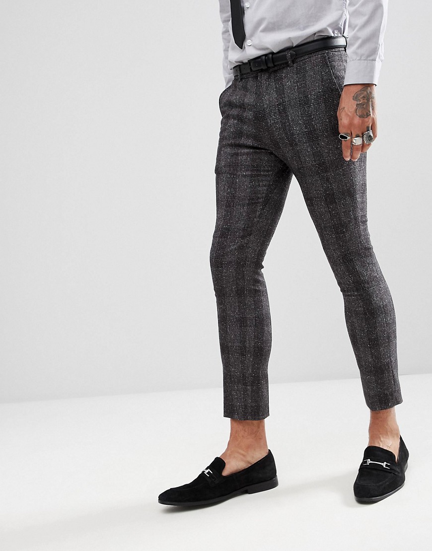 Rudie Skinny Nep Check Suit Crop Trousers - Grey