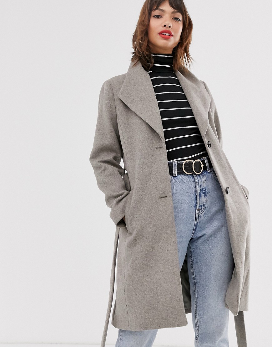 Esprit wrap coat with collar in grey