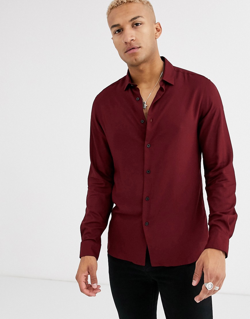 ASOS DESIGN regular fit viscose shirt in burgundy