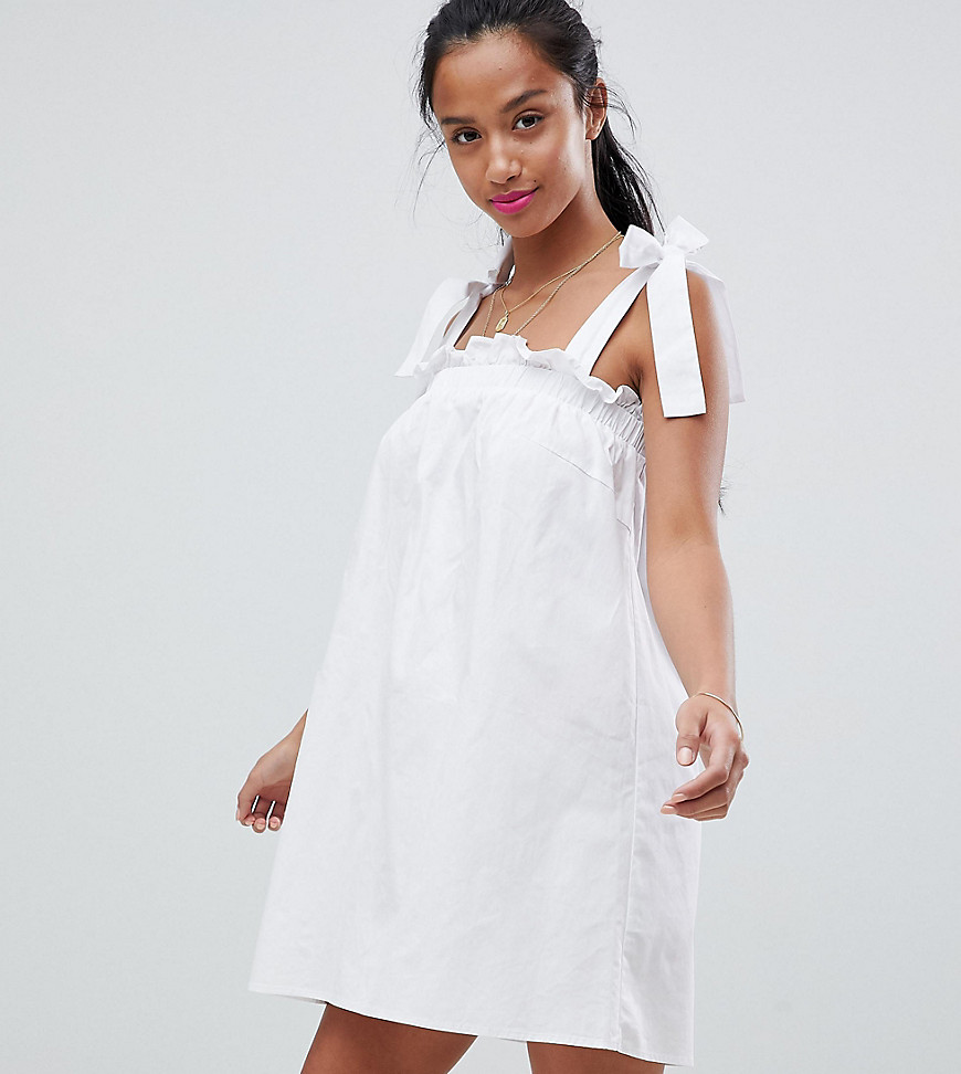 Fashion Union Petite Sun Dress With Tie Shoulders - White