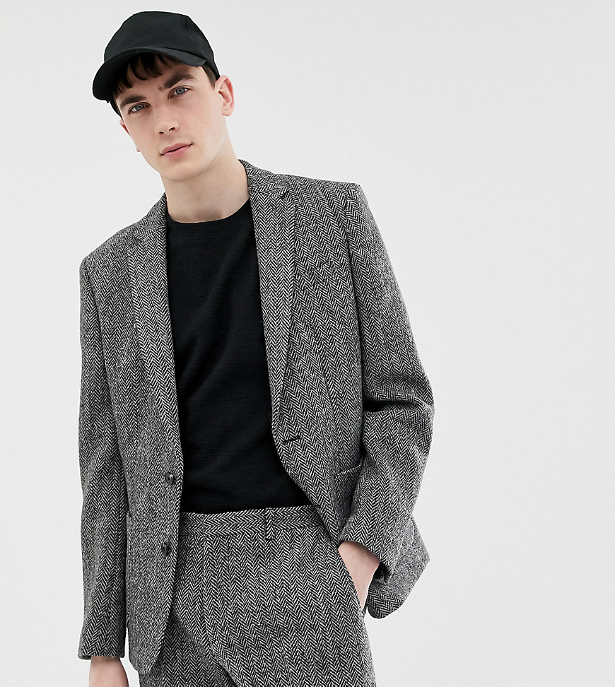 Noak slim fit harris tweed suit jacket in grey