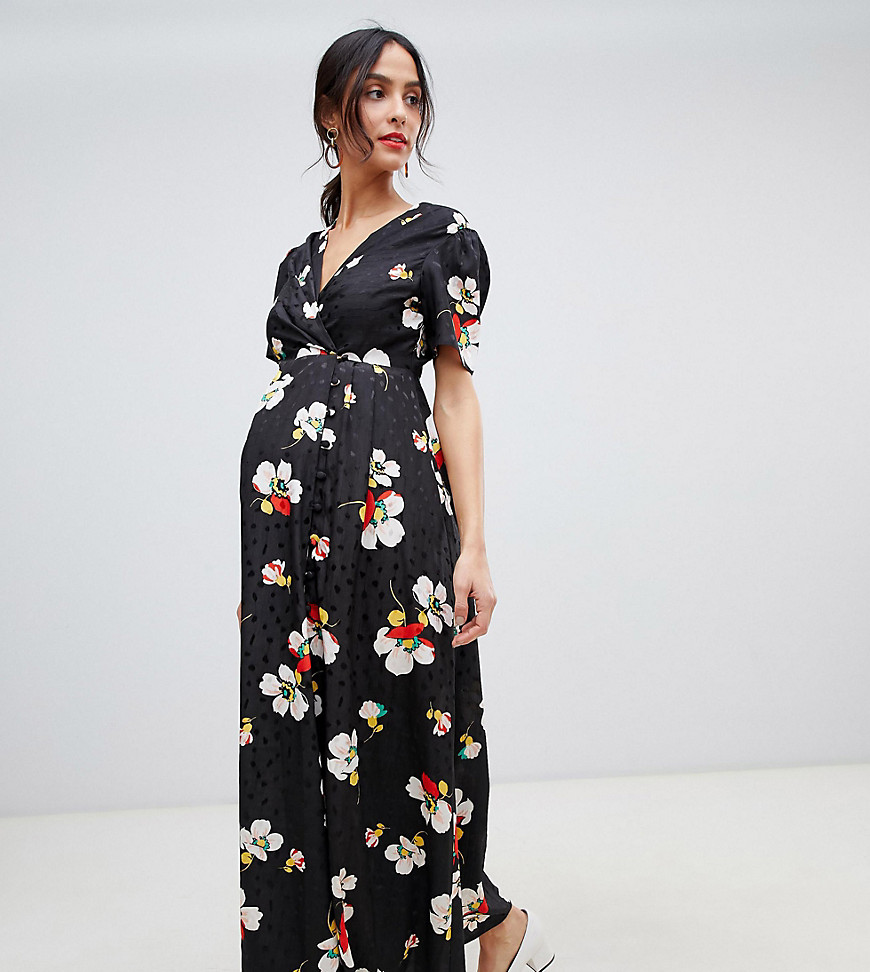 ASOS DESIGN Maternity button through maxi tea dress in floral jacquard