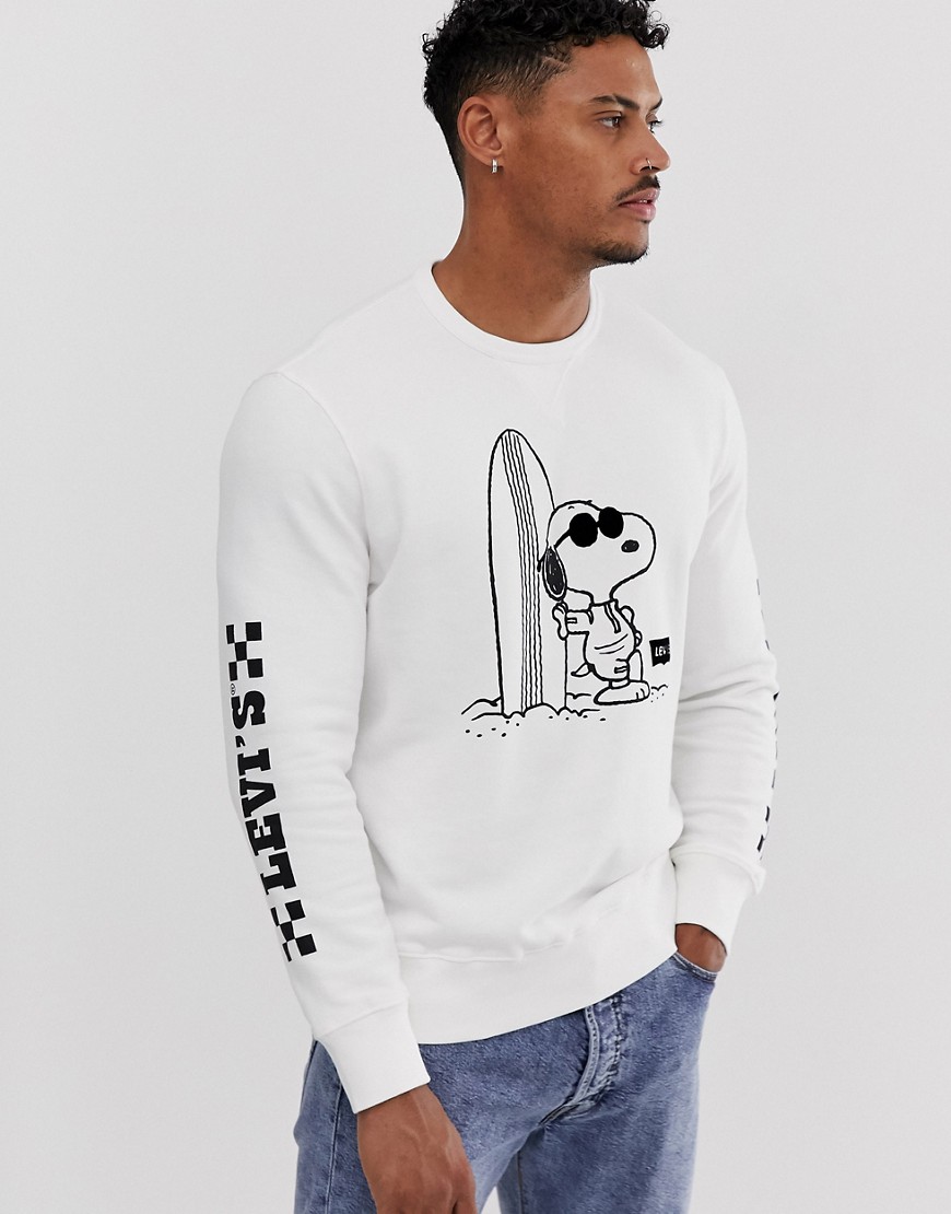 Levi's Peanuts Snoopy surf print crew neck sweatshirt in white