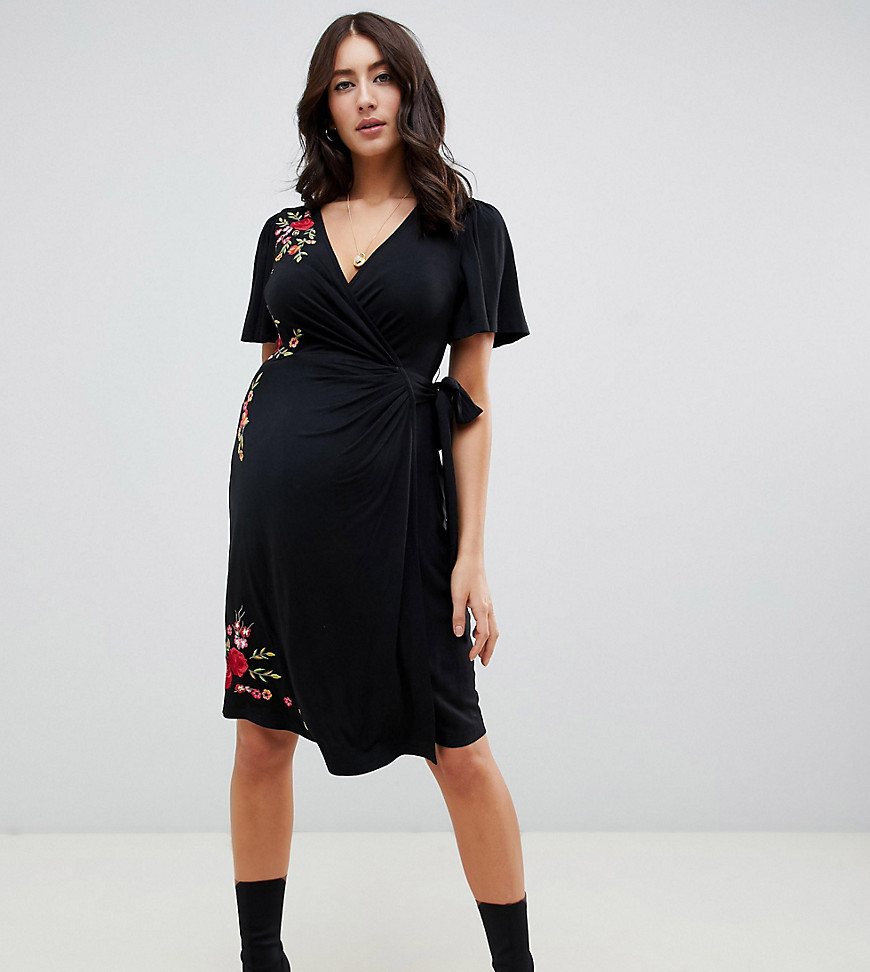 ASOS DESIGN Maternity embroidered wrap dress