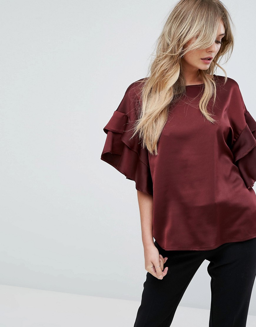 Y.A.S Satin Top With Ruffle Sleeves