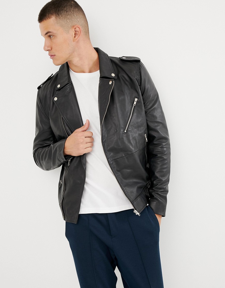 Bellfield leather biker jacket in black