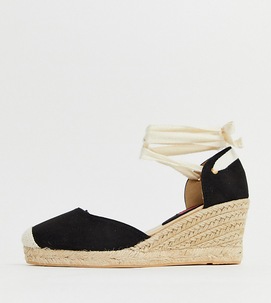 London Rebel wide fit espadrille wedges with ankle tie