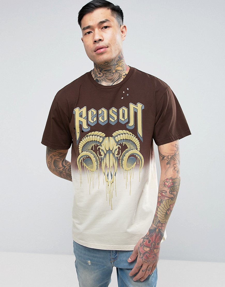 Reason T-Shirt In Dip Dye With Ram Print - Brown