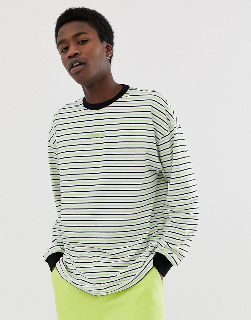 Fairplay Arden long sleeve striped t-shirt with chest logo in neon green