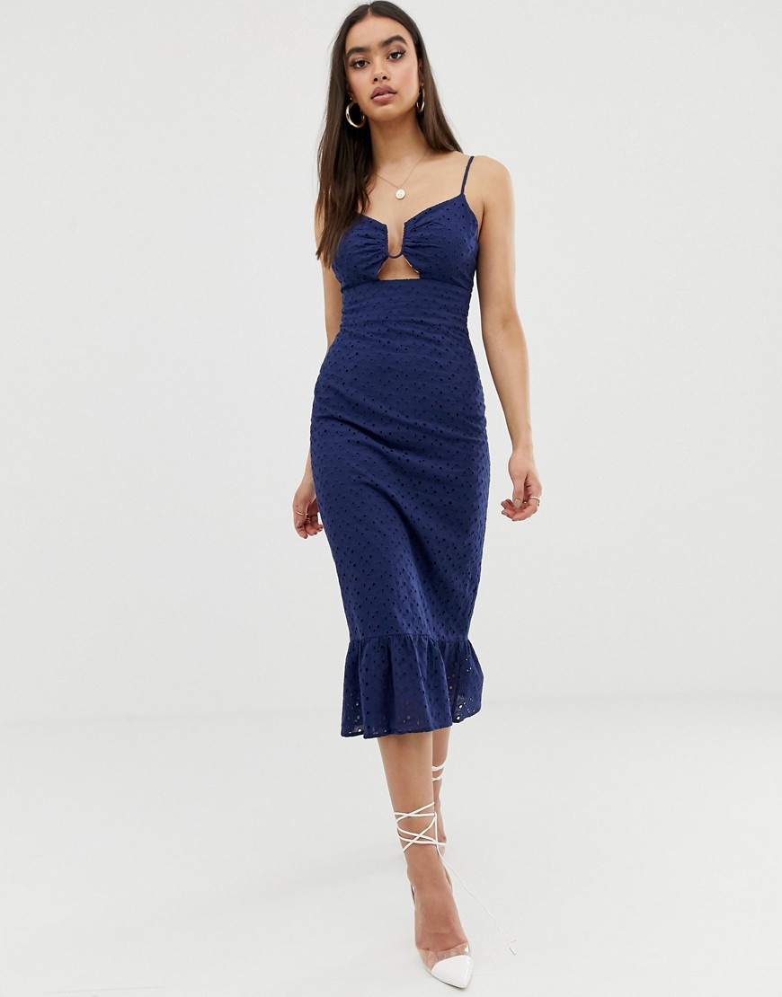 Fashion Union ring front structured midi dress in broderie