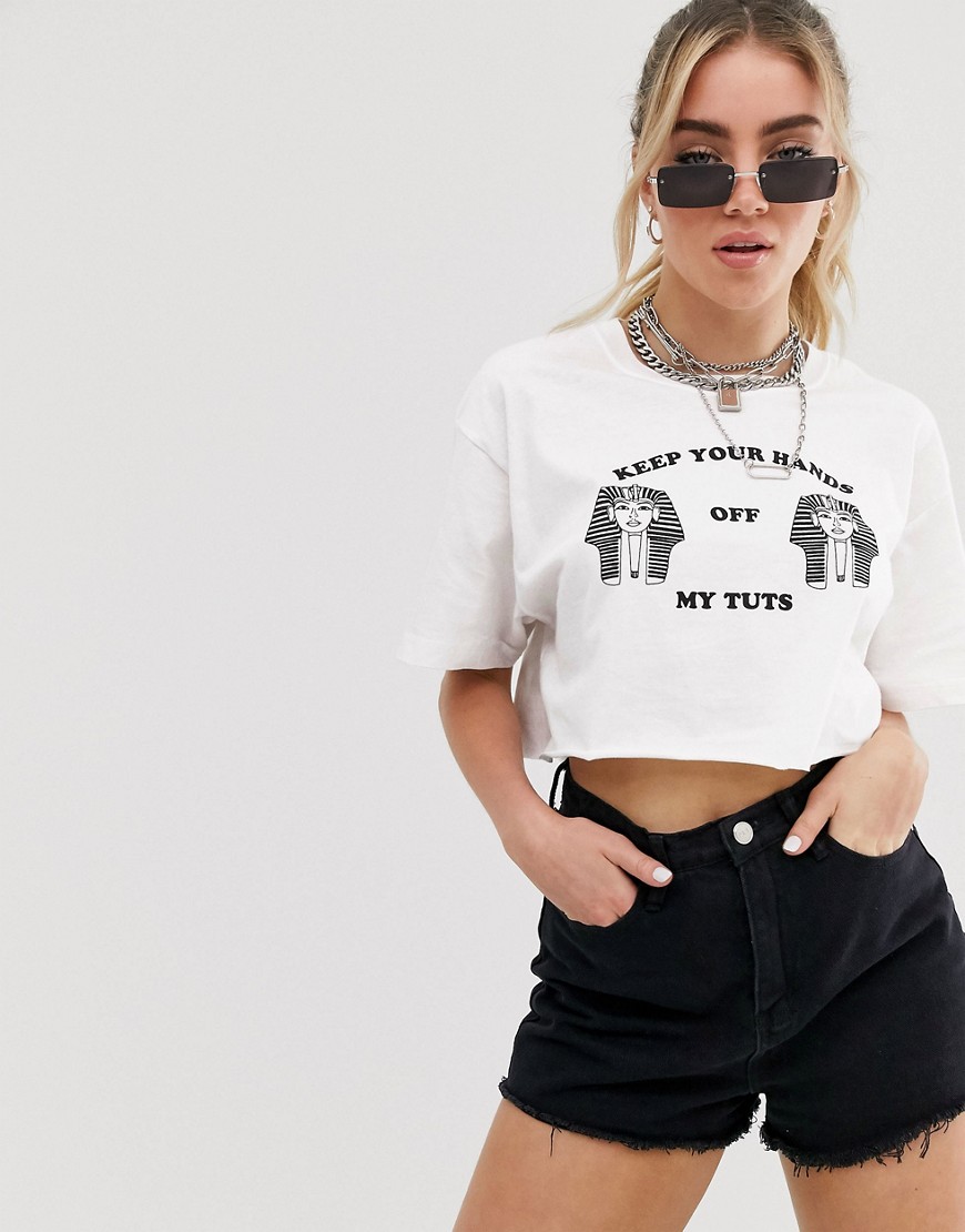 New Girl Order organic cotton crop t-shirt with my tuts graphic