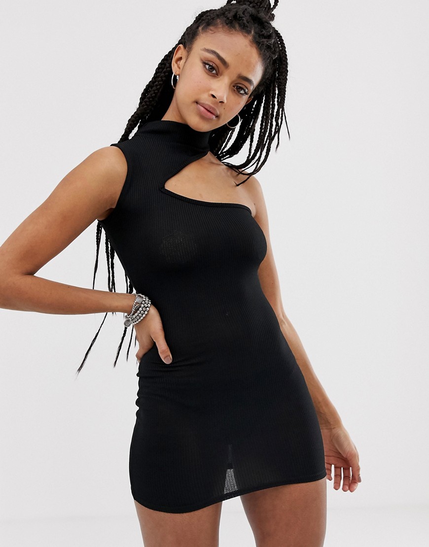 New Girl Order one shoulder bodycon dress with asymmetric cut out