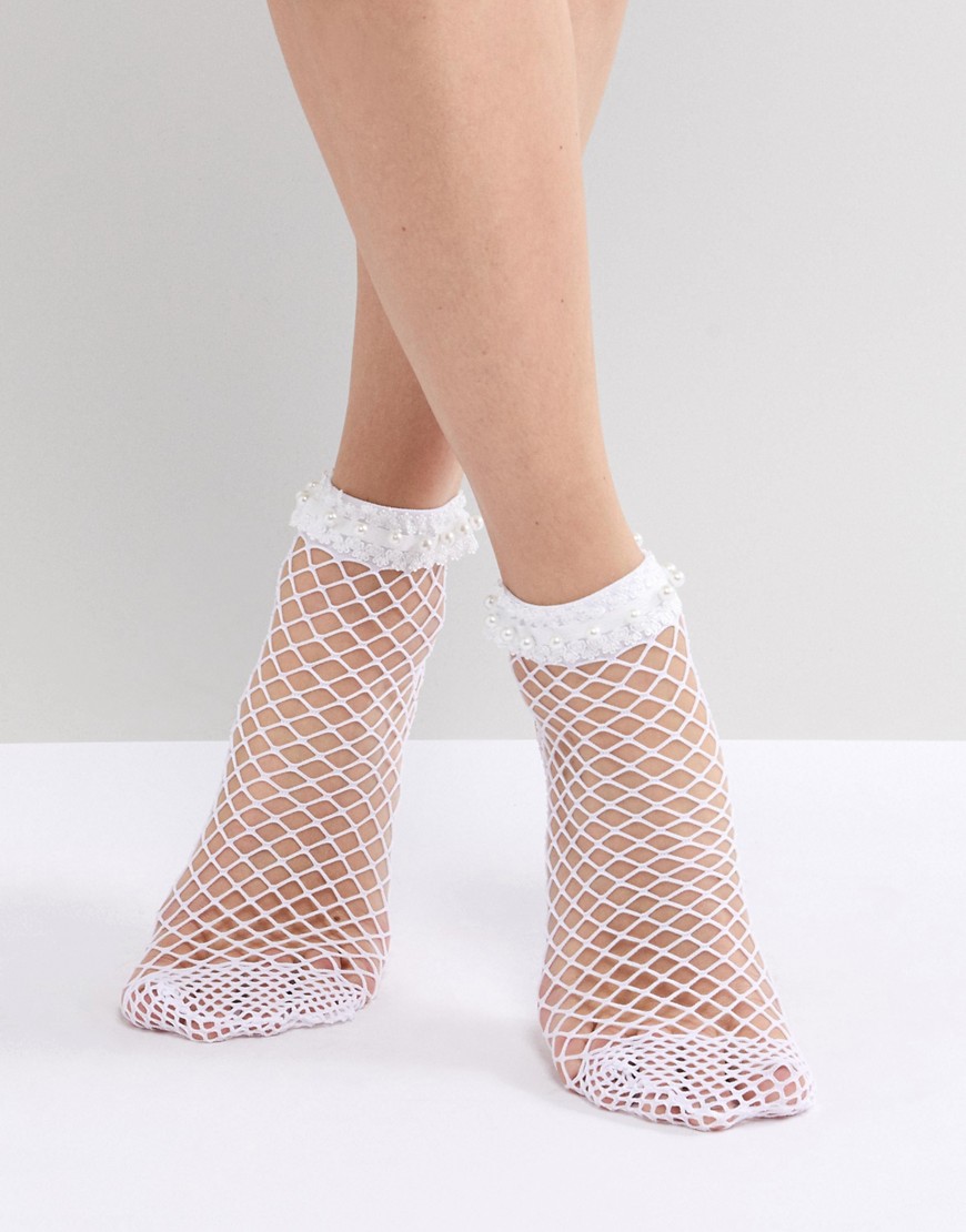 Сетчатые носки с отделкой искусственным жемчугом ASOS DESIGN - Белый 