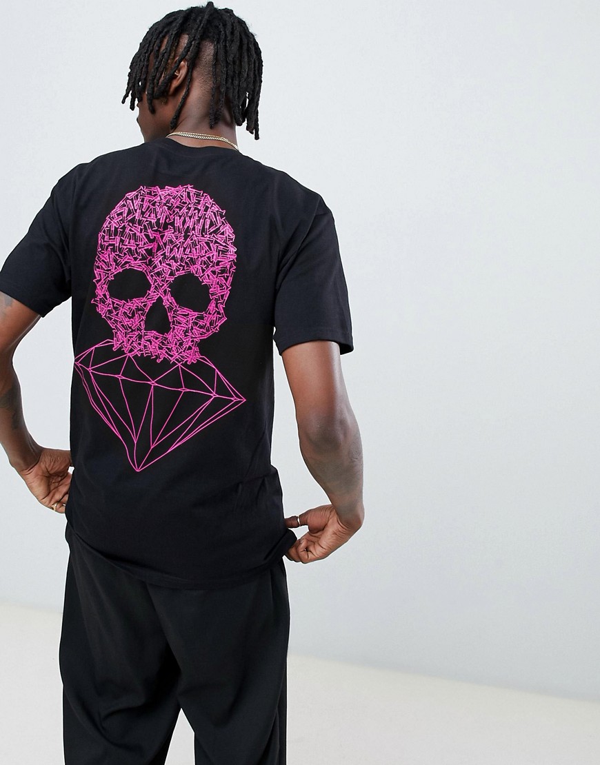 Diamond Supply Fasten T-Shirt With Skull Back Print In Black
