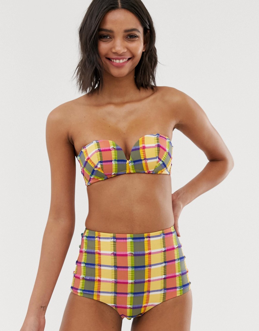 & Other Stories high waisted bikini bottoms in multi check