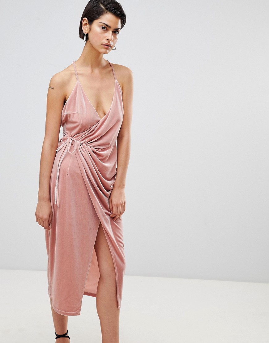 Forever Unique Velvet Wrap Dress - Light pink