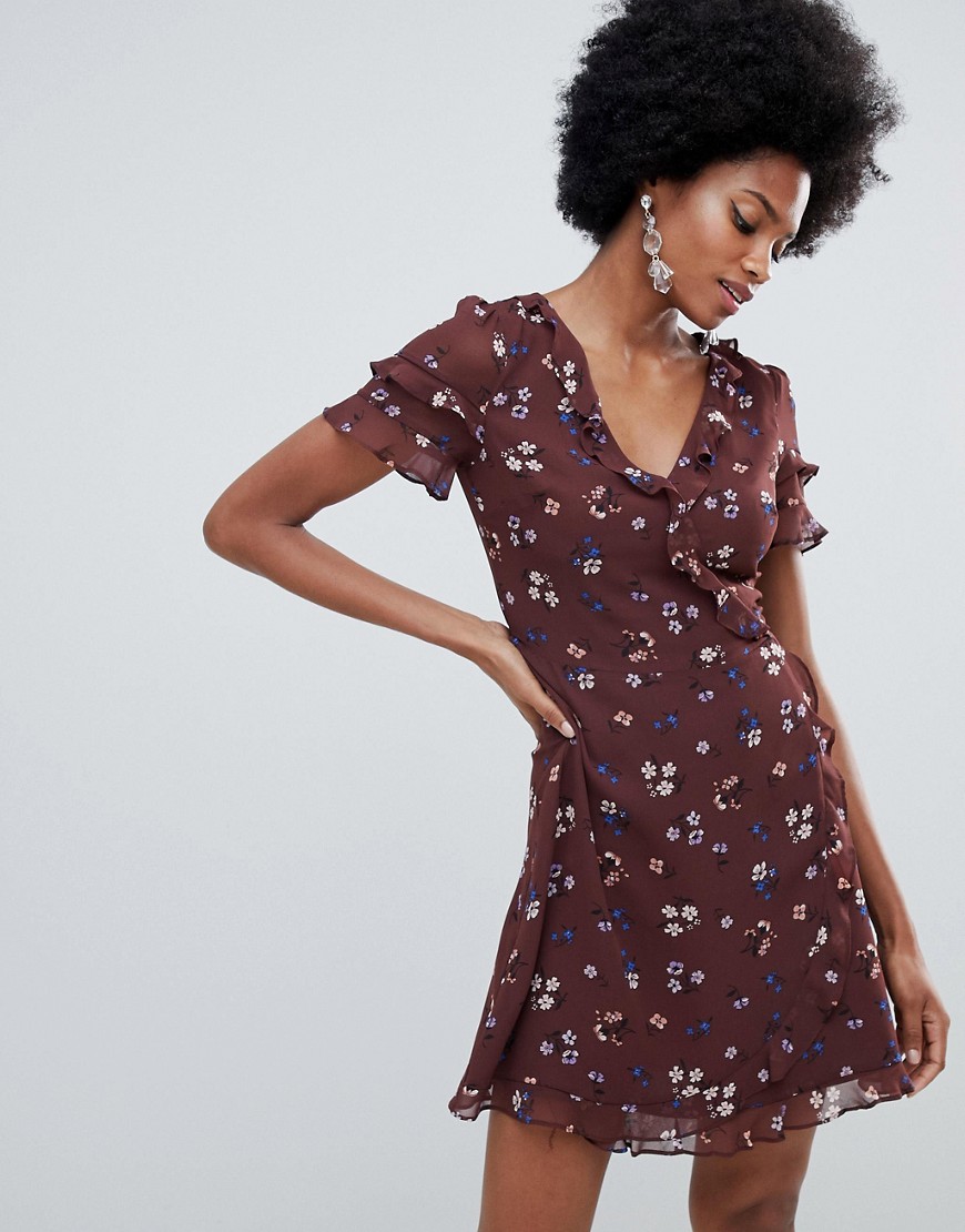 Oasis wrap front tea dress in floral - Multi