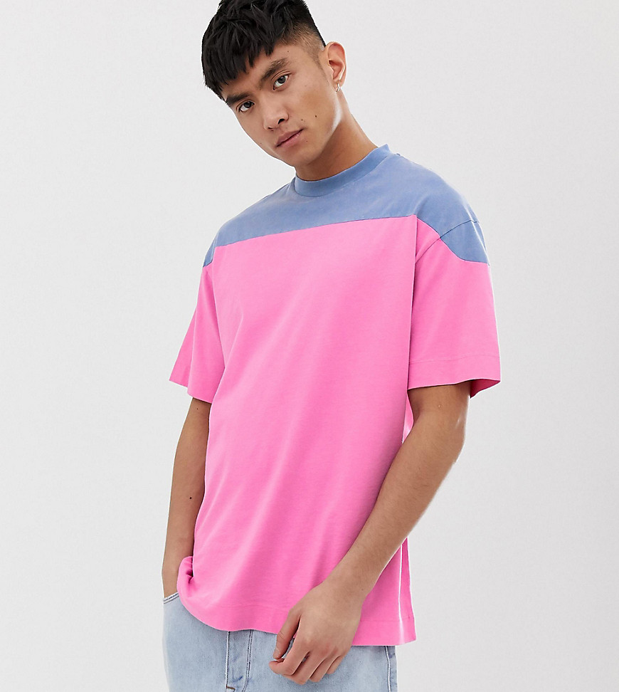COLLUSION washed colour blocked t-shirt in pink