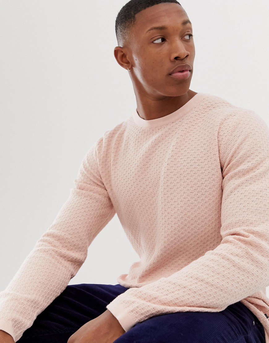 Jack & Jones Premium cotton knitted jumper in pale pink