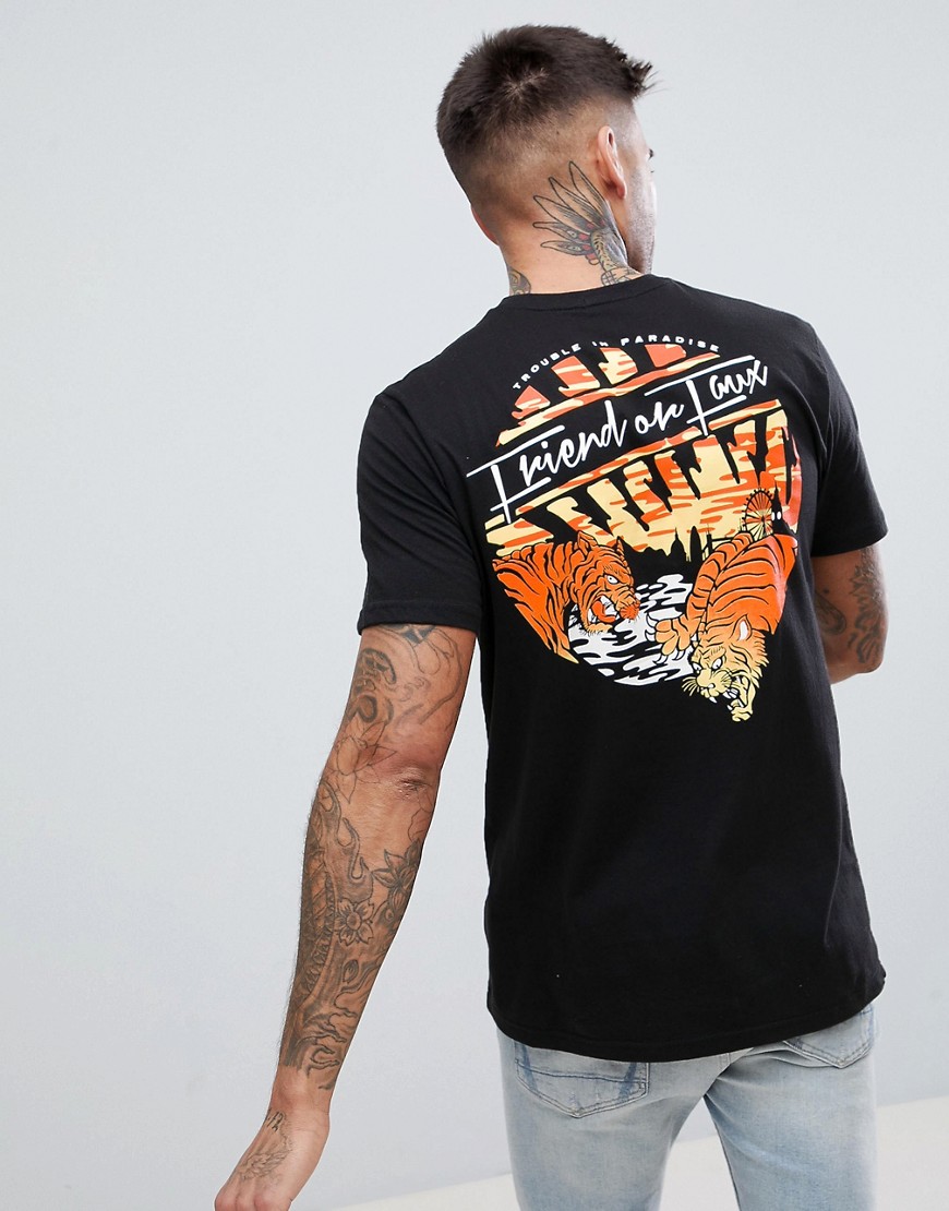 Friend or Faux Tigers Back Print T-Shirt - Black