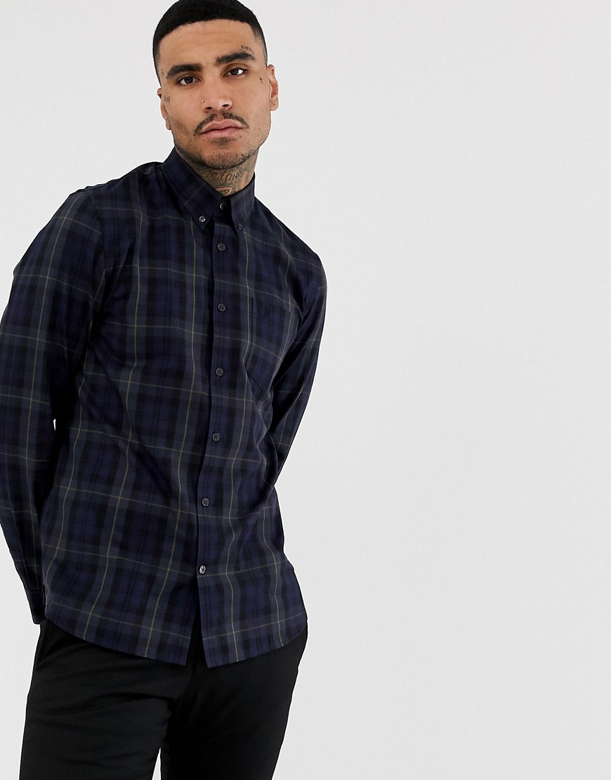 Fred Perry contrast stripe tartan check shirt in navy