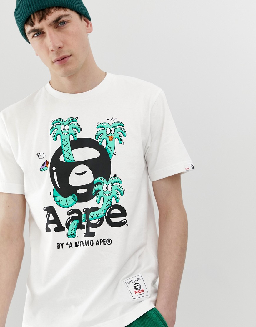 AAPE By A Bathing Ape X Steven Harrington Palm Print T-Shirt in White