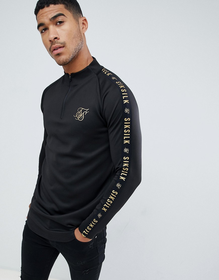 SikSilk sweatshirt in black with gold side stripe