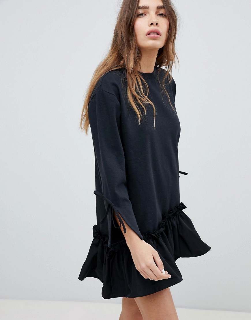 STYLENANDA Frill Hem Mini Dress - Black