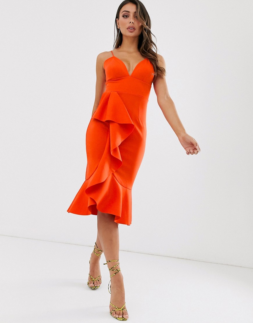 Laced In Love cami scuba dress with frill detail in orange