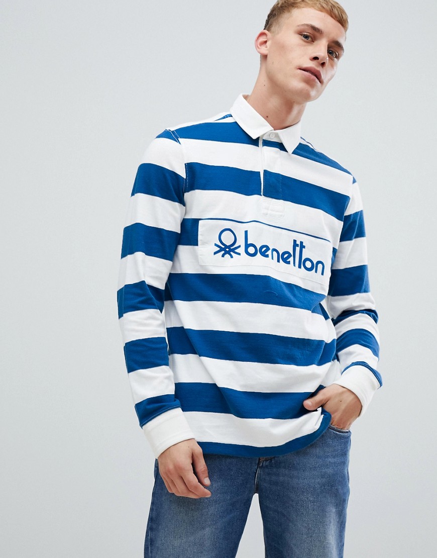 United Colors Of Benetton striped rugby shirt in navy & white