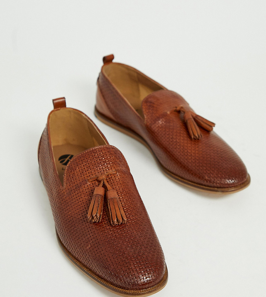 H by Hudson Wide Fit Comber embossed woven tassel loafers in tan