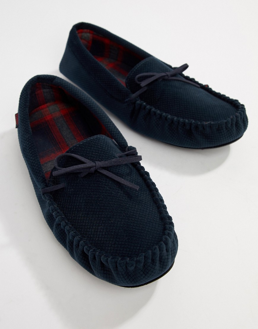 Totes Check Lined Cord Moccasin Slippers