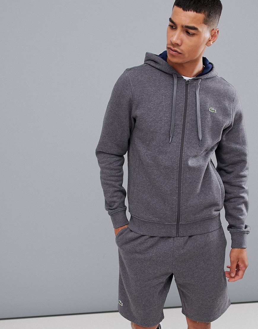 Lacoste Sport fleece hooded sweat in grey - Grey