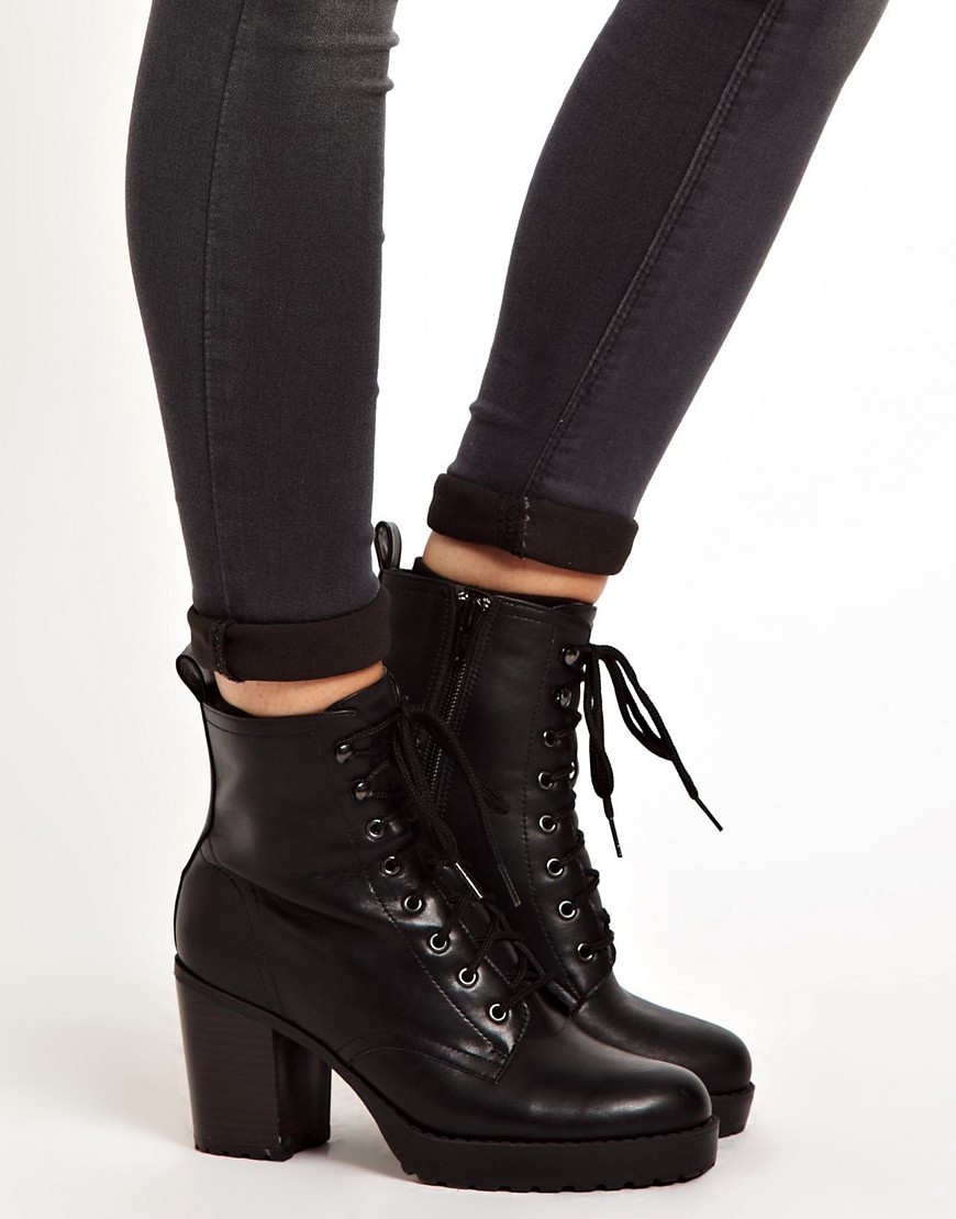 New Look | New Look Camden Chunky Work Lace Up Black Heeled Boots at ASOS
