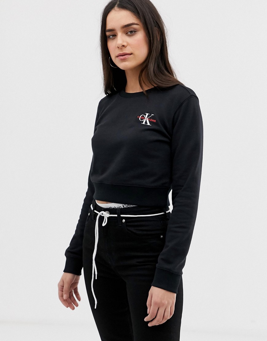 Calvin Klein Jeans cropped monogram embroidered logo crew neck