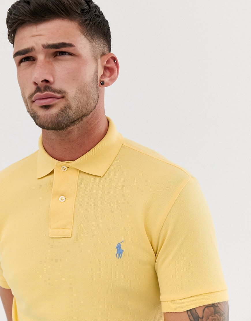 Polo Ralph Lauren washed pique polo slim fit player logo in light yellow