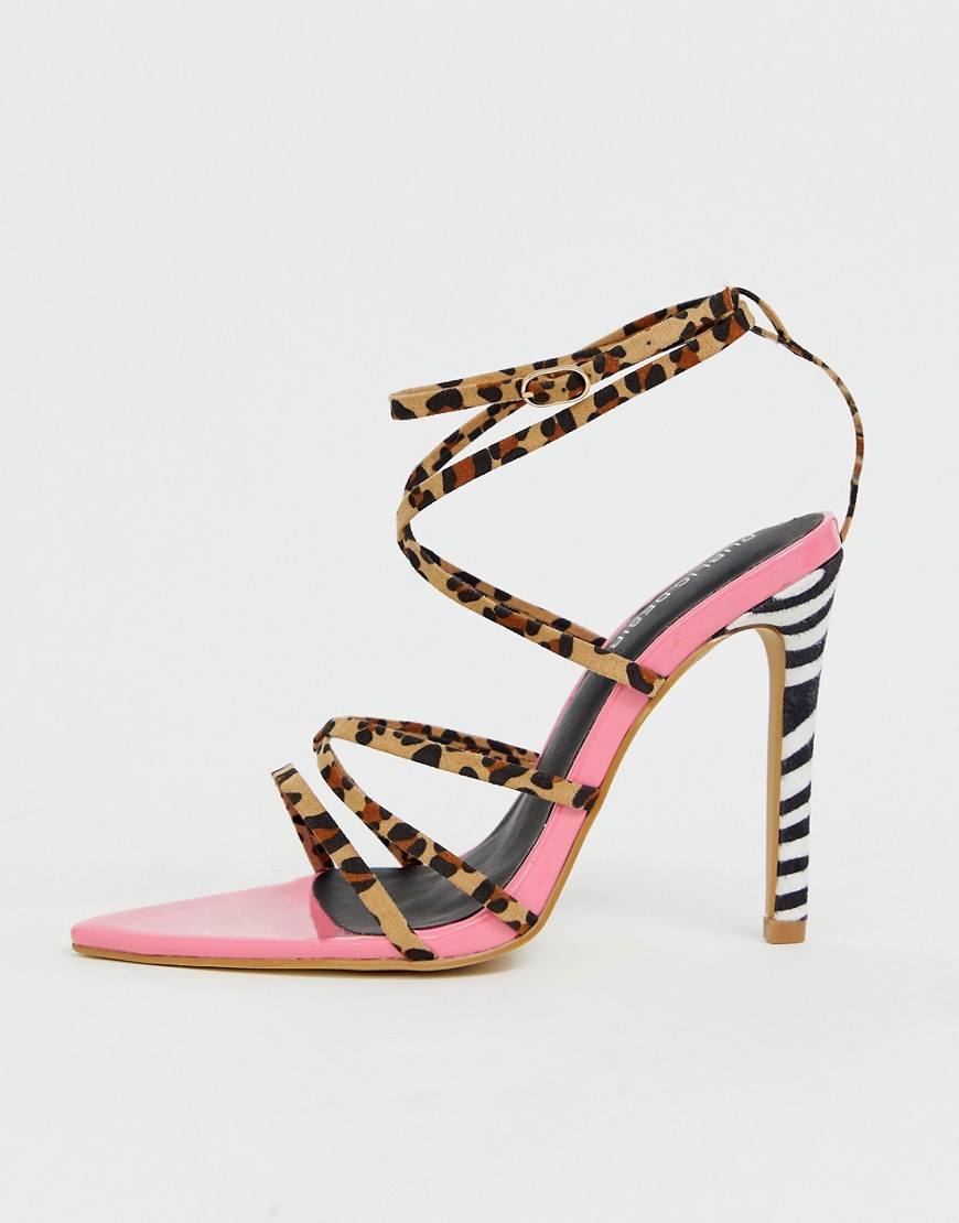 Public Desire Safari mixed animal print strappy heeled sandals