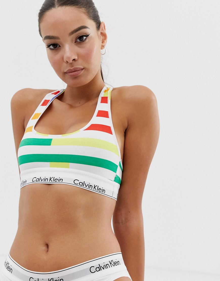 Calvin Klein unlined multi stripe logo bralette