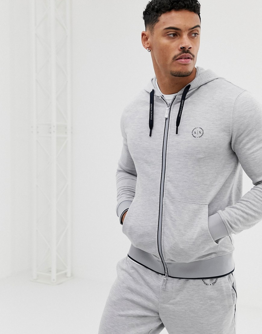 Armani Exchange hooded logo zip through sweat in grey