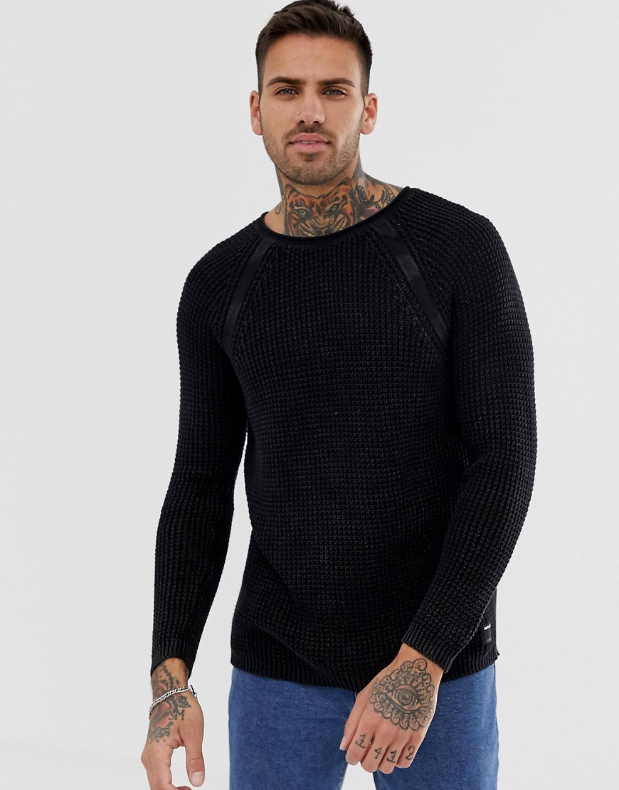 Replay muscle fit mesh jumper in black