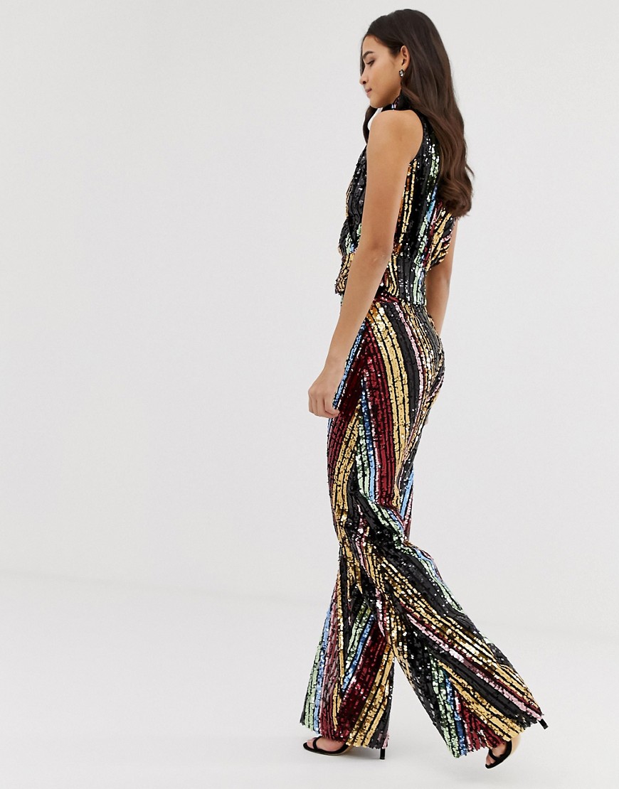 Forever Unique stripe sequin flared trousers