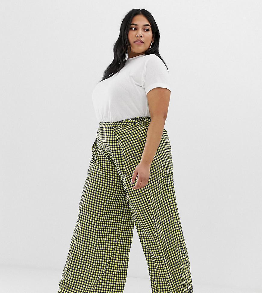 Glamorous Curve wide leg trousers in gingham