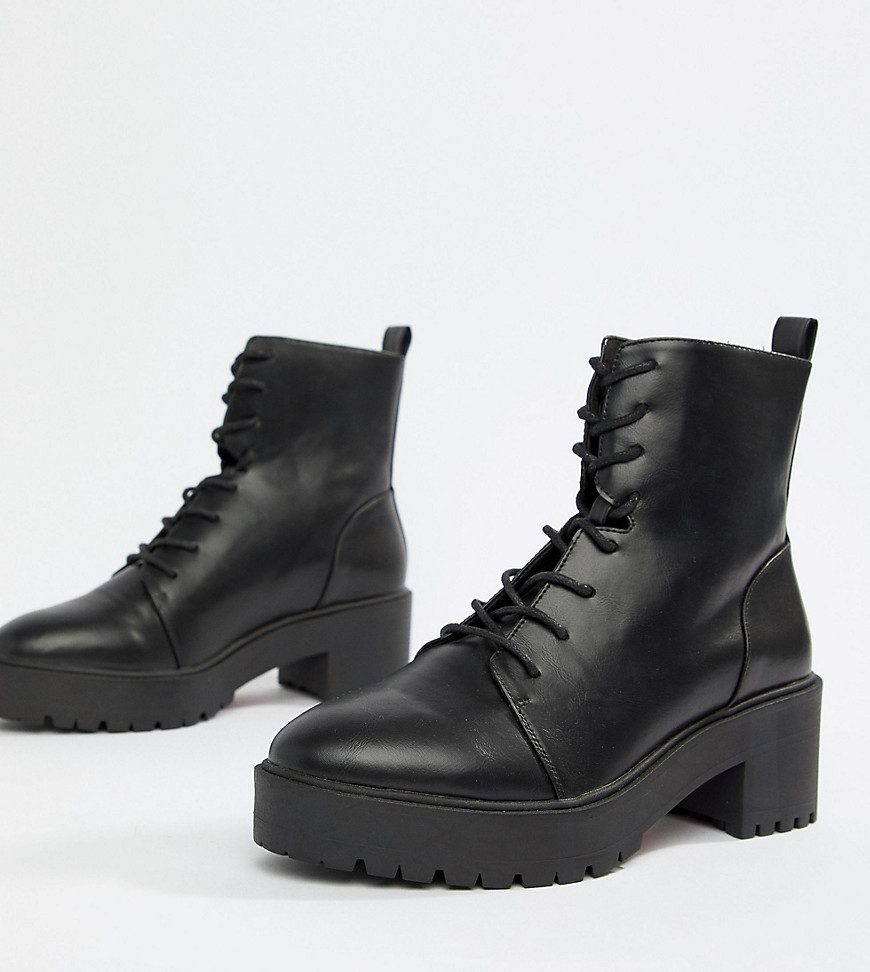 Asos Design Wide Fit Raider Chunky Lace Up Boots In Black